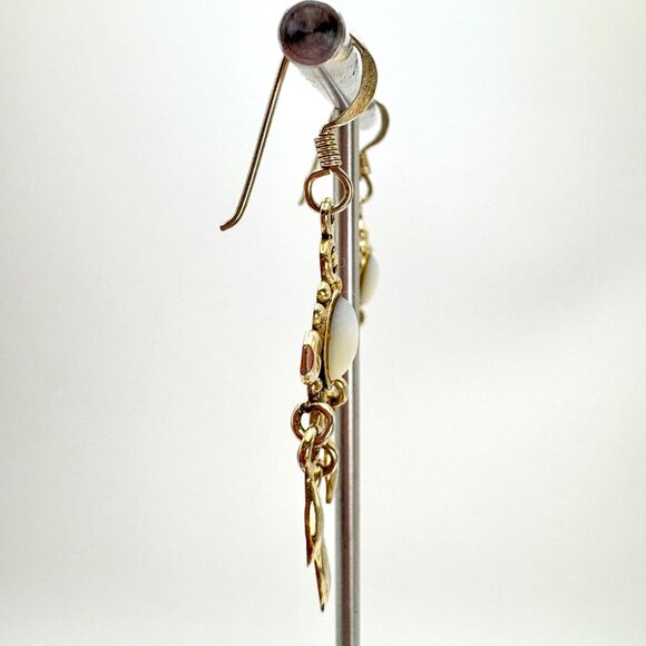 VTG Solid Sterling Silver 925 White Gemstone Dangle Earrings Size 2" Length - Picture 4 of 12